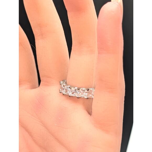 Silver Tone Square Cut CZ Eternity Band Ring Size 6.5 - Picture 3 of 6